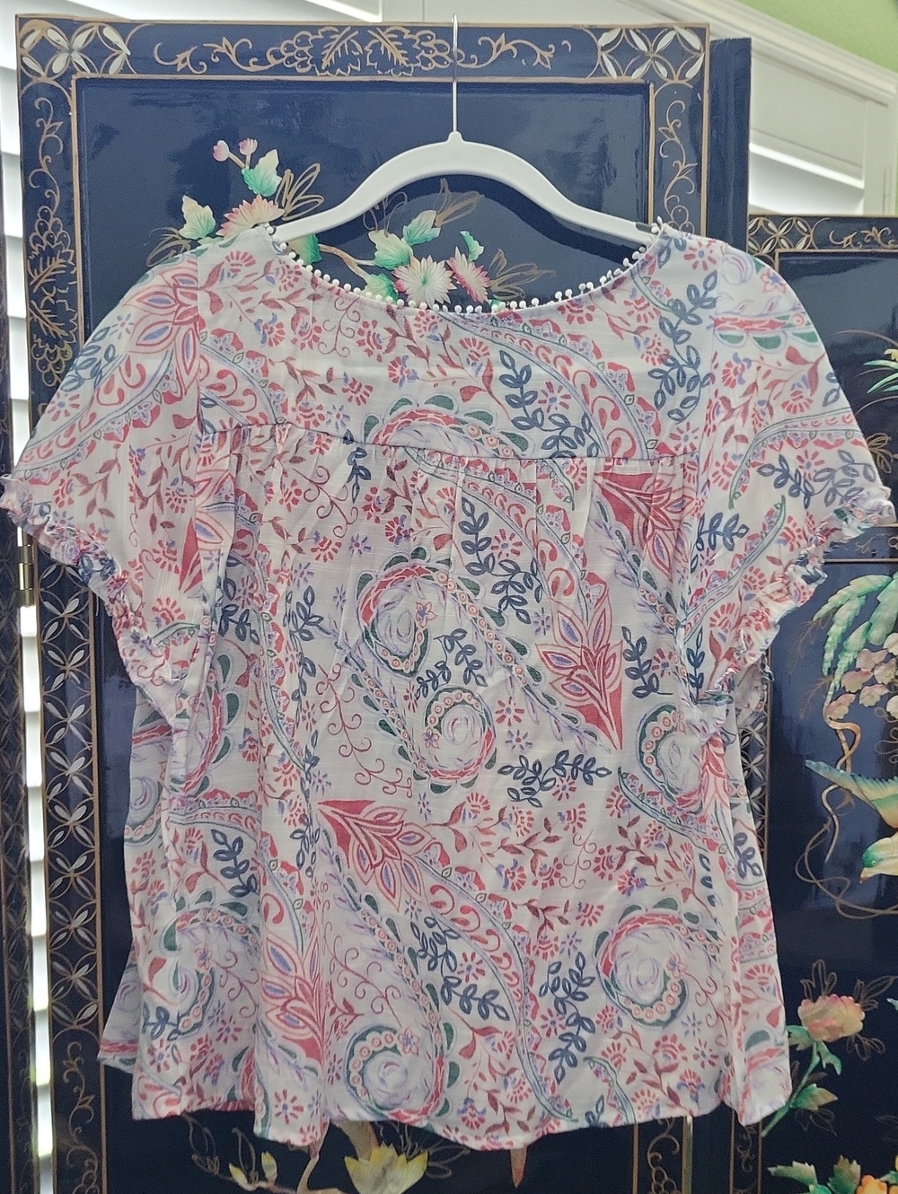 Zac & Rachel Pink Multi Paisley Short Flutter Sleeve Blouse